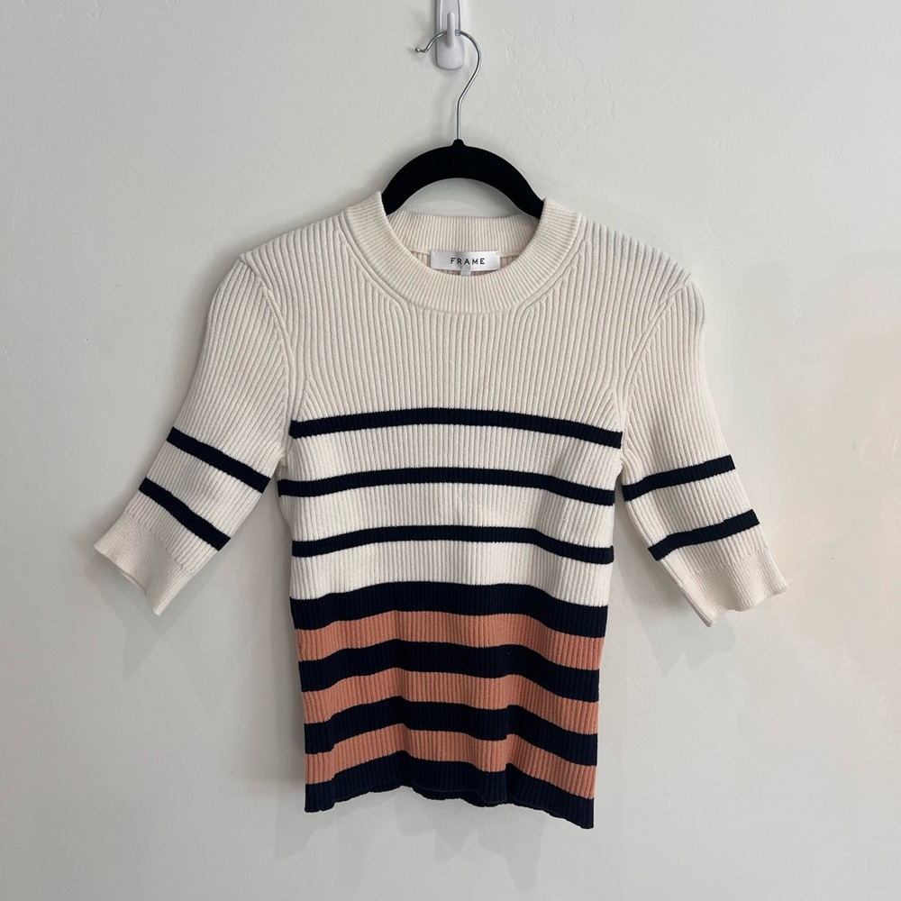 Frame Denim Cream Ribbed Knit Sweater